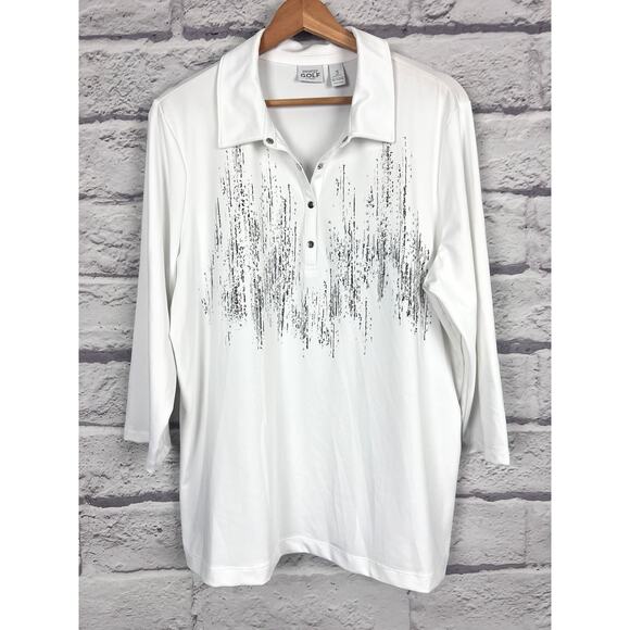 Chico's Women's XL Zenergy Golf Athleisure Preppy Tenniscore Embellished Polo - Picture 3 of 10